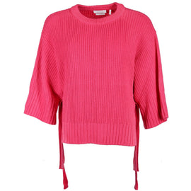 RICH & ROYAL, Crew Neck Knit, Tie Detail on the Side, RASPBERRY PINK