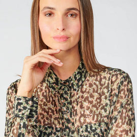 LE TEMPS Des CERISES, Wilson Leopard Print Blouse, KHAKI