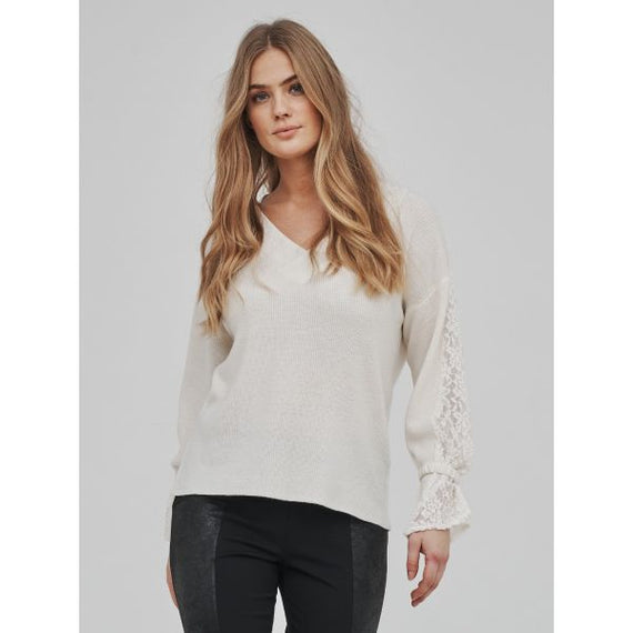 NÜ, Mingo Blouse Knit, Lace Festures, CREAM