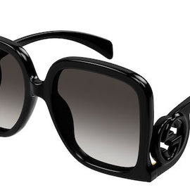 GUCCI, Sunglasses Oversized Square with Swirl Arms, BLACK