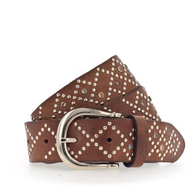 B.BELT, Charlotte Gold Studded Leather Belt, COGNAC