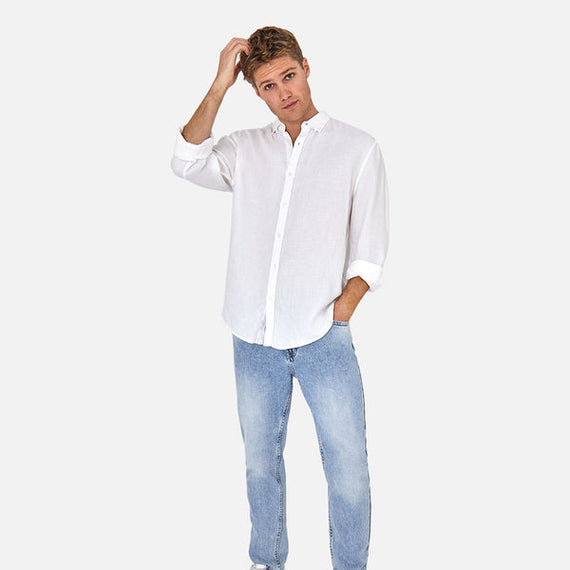 INDUSTRIE, The Trinidad Linen Long Sleeve Shirt, WHITE