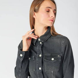 LE TEMPS Des CERISES, Hills Long Sleeve Denim Dress, BLACK