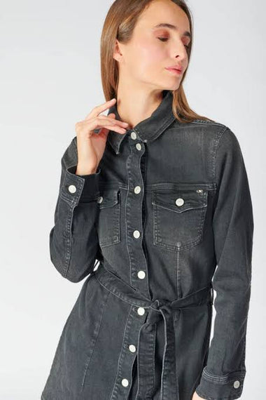 LE TEMPS Des CERISES, Hills Long Sleeve Denim Dress, BLACK