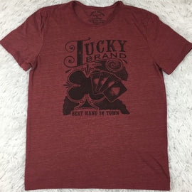 LUCKY BRAND MENS CREW NECK BEST HAND IN TOWN T SHIRT, MAROON