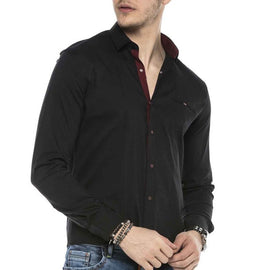 CIPO & BAXX MENS DRESS SHIRT LONG SLEEVE, BLACK & RED