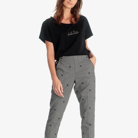 LE TEMPS DES CERISES, ELEA TROUSERS, EMBROIDERED STARS, BLACK & WHTE CHECK