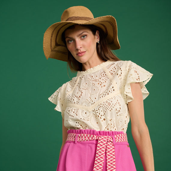 POM AMSTERDAM, Top, Brodery Ruffle, IVORY