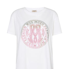 MOS MOSH Leah Holi O-SS Tee, Sequin Logo Front, White