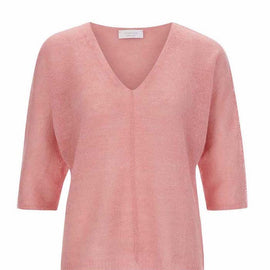 RICH & ROYAL GERMANY V-Neck Seamless Knit Pullover, Bubble Gum Pink