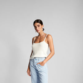 RICH & ROYAL, Ribbed Knitted Singlet Top, BUTTERMILK