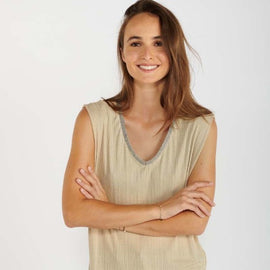 LE TEMPS Des CERISES Santos V-Neck Sleeveless Top, SAFARI BEIGE