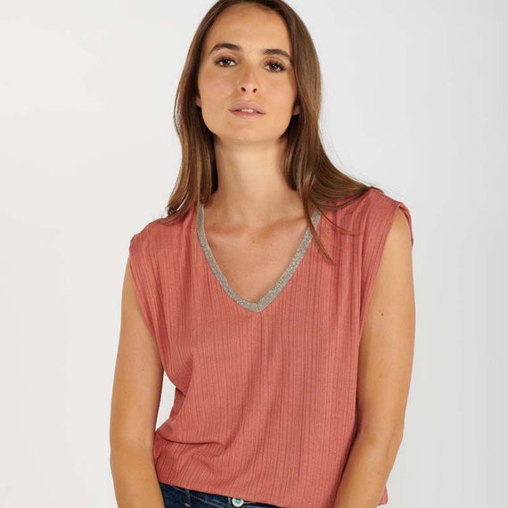 LE TEMPS Des CERISES Santos V-Neck Sleeveless Top, ROSEWOOD