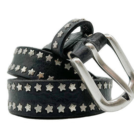 B.BELT, Stina Leather Belt, Silver Star Studs, BLACK