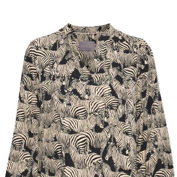 CULTURE DK, Vaina Zebra Print, V-Neck Blouse, BLACK & WHITE