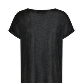 MOS MOSH,  Kay Metallic Round Neck, SS Tee,BLACK