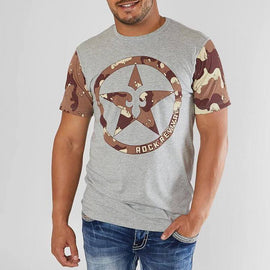 ROCK REVIVAL USA GREY CAMO SHORT SLEEVE T-SHIRT, COLOURBLOCK, GREY CAMO