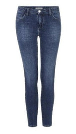 RICH & ROYAL DENIM JEANS MIDI, FLORAL METALLIC SIDE STRIPE, DENIM BLUE